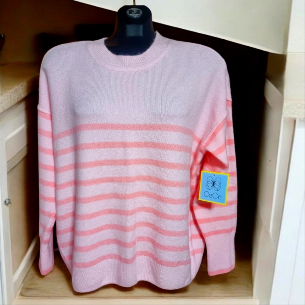 🆕️ CeCe Pink Striped Oversized Sweater